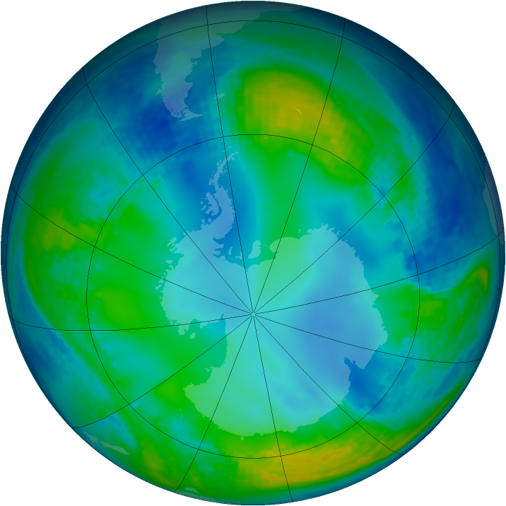 Antarctic ozone map for 29 May 2004